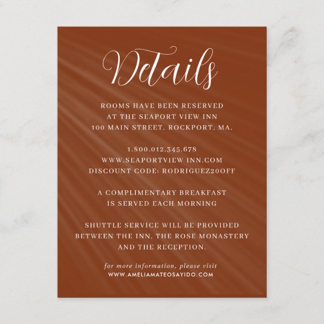 Carte D'accompagnement Détails du Mariage orange gravé par script simple (Devant)
