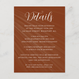 Carte D'accompagnement Détails du Mariage orange gravé par script simple