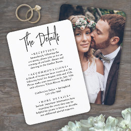 Carte D'accompagnement Détails du Mariage • Photo et Écriture Moderne Ten