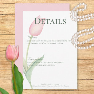 Carte D'accompagnement Détails du Mariage Pink Tulip Solo