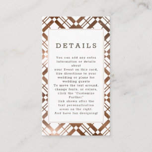 Carte D'accompagnement Détails du Mariage Plaid en cuivre Bronze Foil