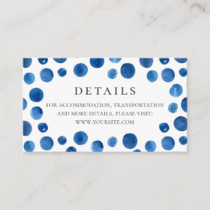 Carte D'accompagnement Détails du mariage pois bleu. Marine aquarelle
