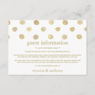 Carte D'accompagnement Détails du Mariage Pois moderne White & Gold