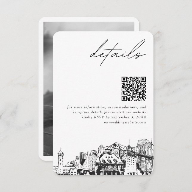 Carte D'accompagnement Détails du Mariage Portland Code QR Petit (Devant / Derrière)