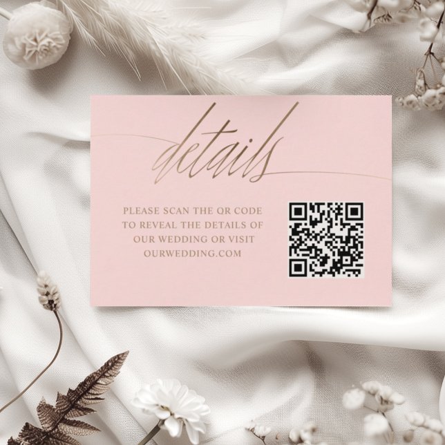 Carte D'accompagnement Détails du Mariage QR Simple Pink & Faux Gold (Créateur téléchargé)