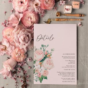 Carte D'accompagnement Détails du Mariage rose flou flush