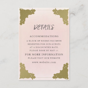 Carte D'accompagnement Détails du Mariage rose vintage