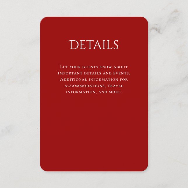 Carte D'accompagnement Détails du Mariage rouge courbe typographie (Devant)