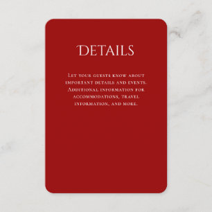 Carte D'accompagnement Détails du Mariage rouge courbe typographie