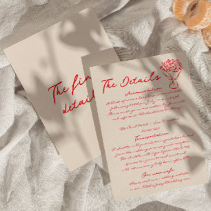 Carte D'accompagnement Détails du Mariage rouge ironique tracés à la main