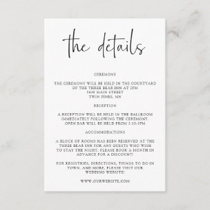 Carte D'accompagnement Détails du Mariage rustique Insertion d'invitation