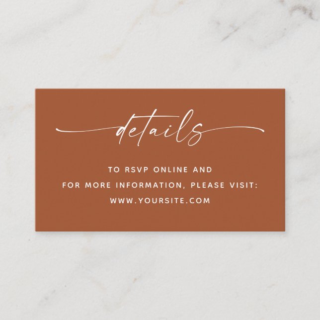 Carte D'accompagnement Détails du mariage Sienna avec QR Code | Terracott (Devant)