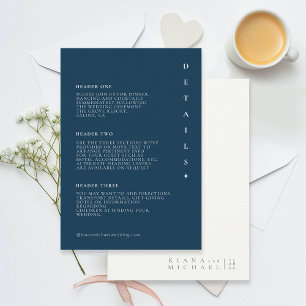 Carte D'accompagnement Détails du Mariage Simple Chic Prussian Blue ID104