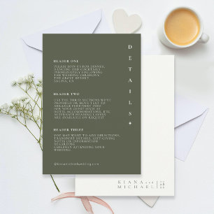 Carte D'accompagnement Détails du Mariage simple et chic Moss Green ID104