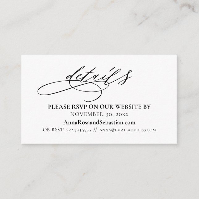 Carte D'accompagnement *~* Détails du Mariage Site Web RSVP Boîtier simpl (Devant)