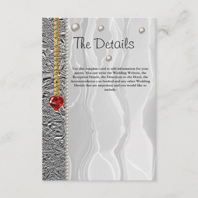 Carte D'accompagnement Détails du mariage, Soie Blanche & Diamants & Perl (Devant)
