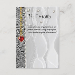 Carte D'accompagnement Détails du mariage, Soie Blanche & Diamants & Perl