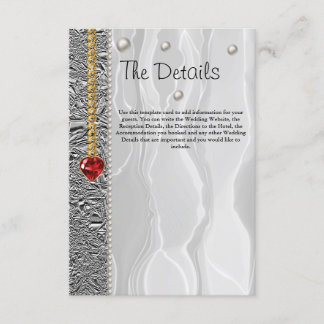 Carte D'accompagnement Détails du mariage, Soie Blanche & Diamants & Perl
