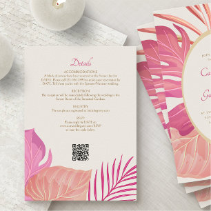 Carte D'accompagnement Détails du Mariage Tropical Beach Pink