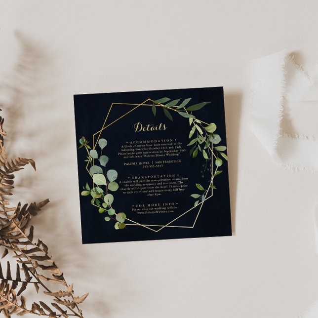 Carte D'accompagnement Détails du Mariage vert bleu or géométrique (Créateur téléchargé)