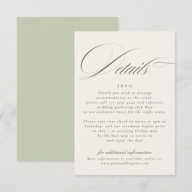 Carte D'accompagnement Détails du mariage vert pistache (Devant / Derrière)