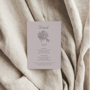 Carte D'accompagnement Détails du Mariage vintage Flore esquissée