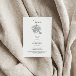 Carte D'accompagnement Détails du Mariage vintage Flore esquissée