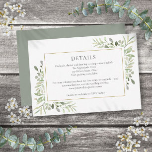 Carte D'accompagnement Détails du Mariage Watercolor Greenery