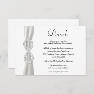 Carte D'accompagnement Détails du Mariage White Ribbon Diamond Infinity