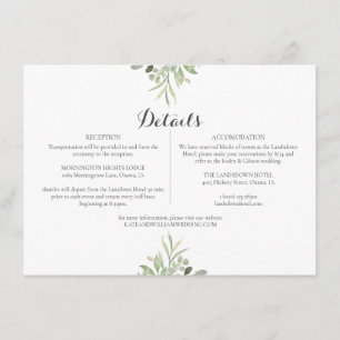 Carte D'accompagnement Détails du scénario de mariage verdoyant Informati