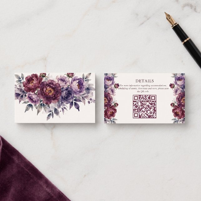 Carte D'accompagnement Détails du site Web de mariage avec code QR floral (Créateur téléchargé)