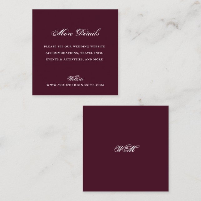 Carte D'accompagnement Détails du site web de mariage bordeaux minimalist (Devant / Derrière)