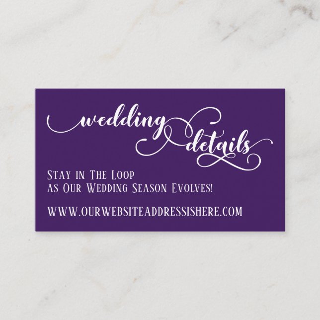 Carte D'accompagnement Détails du site Web de mariage Écriture élégante V (Devant)
