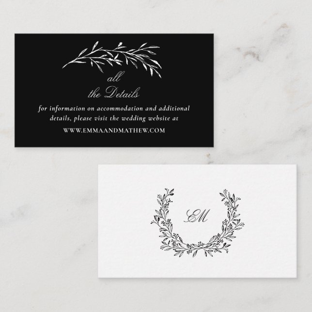 Carte D'accompagnement Détails du site Web de mariage noir élégant (Devant / Derrière)