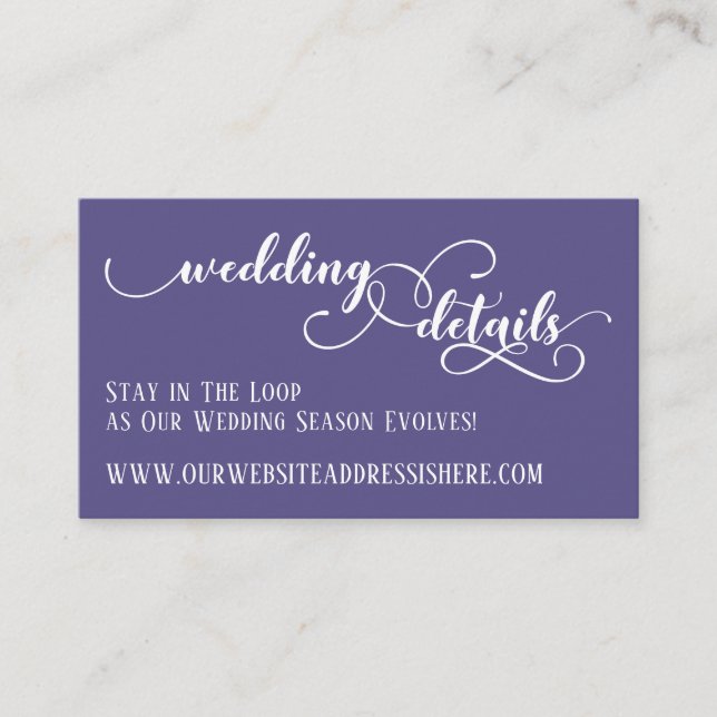 Carte D'accompagnement Détails du site Web mariage Élégant Script violet (Devant)