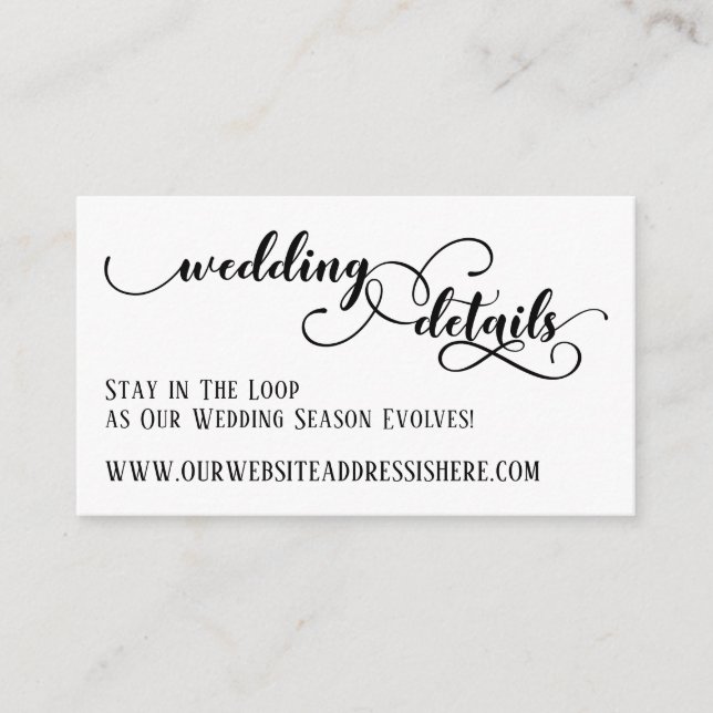Carte D'accompagnement Détails du site Web mariage en Script détaillé, bl (Devant)