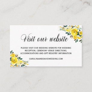 Carte D'accompagnement Détails du site web mariage Floral Jaune