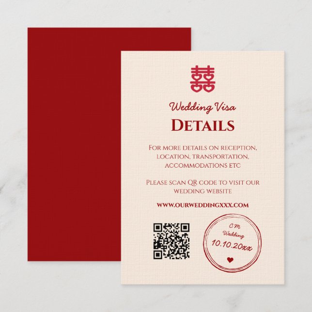 Carte D'accompagnement Détails du visa mariage chinois rose rouge (Devant / Derrière)