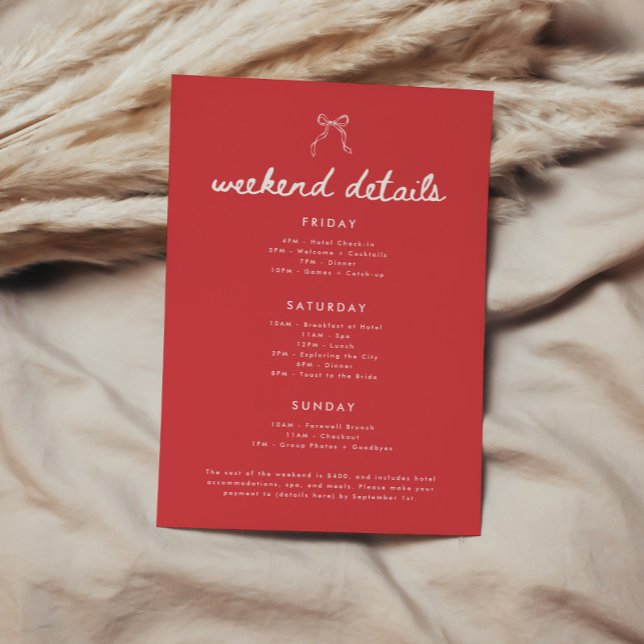 Carte D'accompagnement Détails du week-end de bachelorette avec nœud coqu (Créateur téléchargé)
