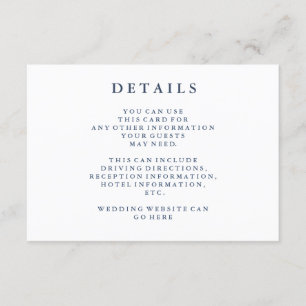 Carte D'accompagnement Détails   Dusty Navy Blue Mariage Details Card