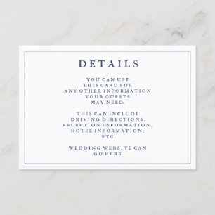 Carte D'accompagnement Détails Dusty Navy Blue Mariage Details Card
