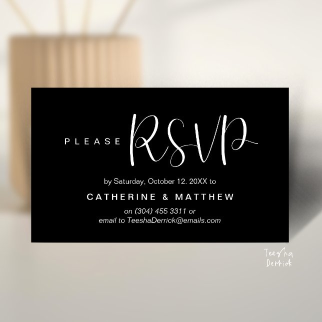 Carte D'accompagnement Détails élégants de rappel de "RSVP de mariage" (Elegant "Wedding RSVP" Reminder Details Enclosure Card Black White)
