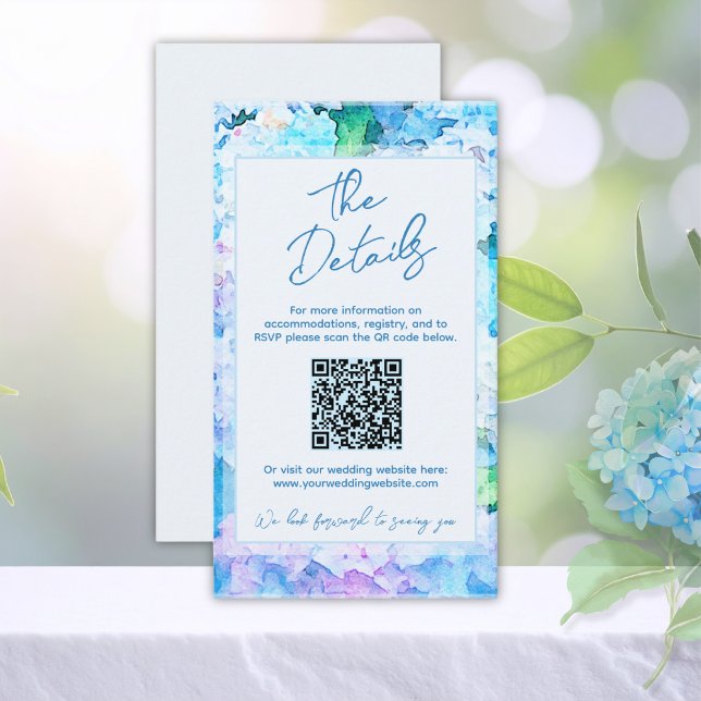 Carte D'accompagnement Détails élégants d'hydrangea bleue à l'aquarelle C (Créateur téléchargé)