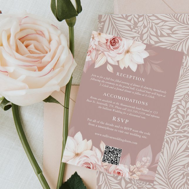 Carte D'accompagnement Détails élégants du Mariage floral Blush et RSVP (Créateur téléchargé)