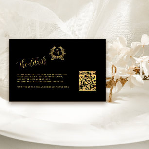 Carte D'accompagnement Détails élégants Monogram Crest QR Code Mariage