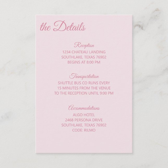 Carte D'accompagnement Détails en nuances de rose (Devant)