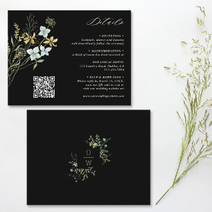 Carte D'accompagnement Détails Fleur sauvage Boho Mariage noir