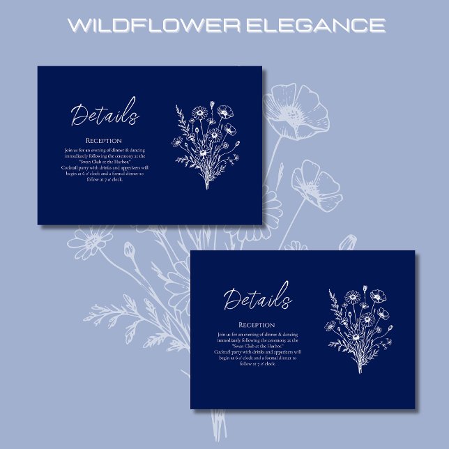Carte D'accompagnement Détails fleur sauvage Elegance-Mariage (Wildflower Elegance-Wedding Details-Blue Rustic Bohemian Country)