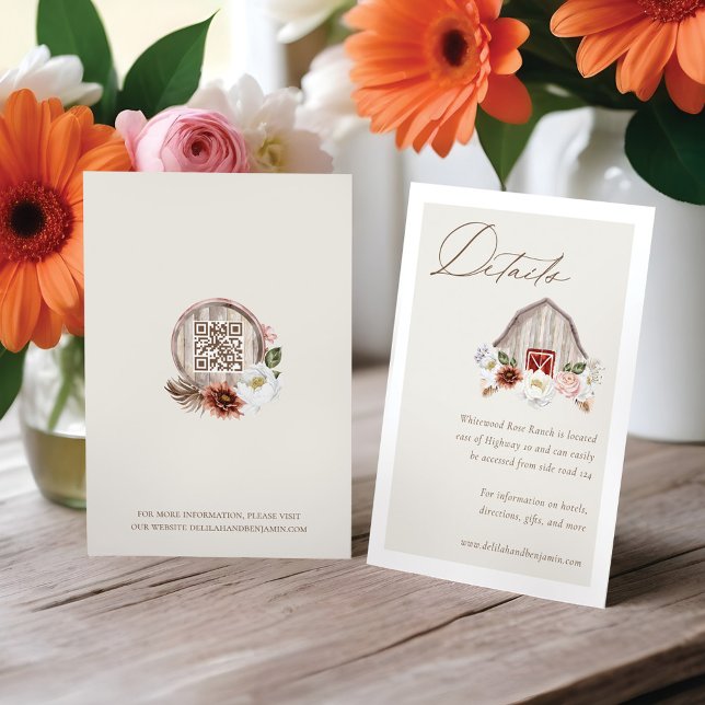 Carte D'accompagnement Détails Floral Farm Grange Mariage campagnard occi (Details Floral Farm Barn Western Country Wedding Enclosure Card)