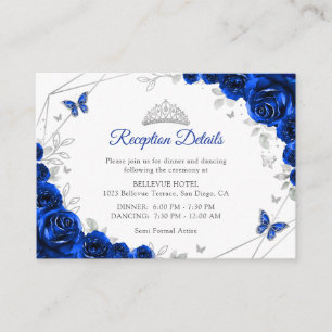 Carte D'accompagnement Détails Floraux Argentés Bleu Royal pour Quinceane